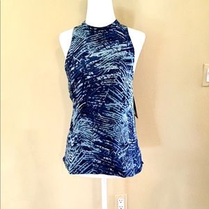 NWT DANA BUCHMAN SILK BLUE PRINT TOP